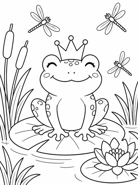 Coloring sheet in the Watercolor Frog Lily Pad 7th Birthday design