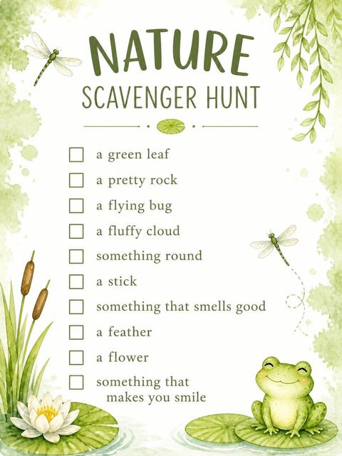 Scavenger hunt in the Watercolor Frog Lily Pad 7th Birthday design