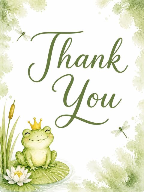 Thank-you flat in the Watercolor Frog Lily Pad 7th Birthday design