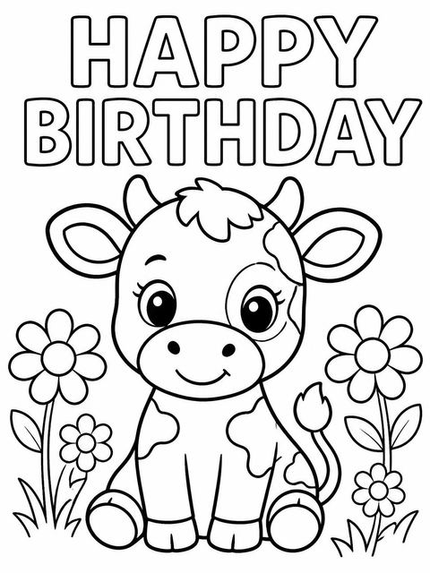 Coloring sheet in the Holy Cow First Birthday Party Invitation design