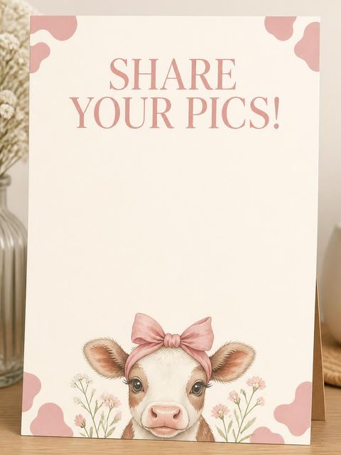 Hashtag card in the Holy Cow First Birthday Party Invitation design