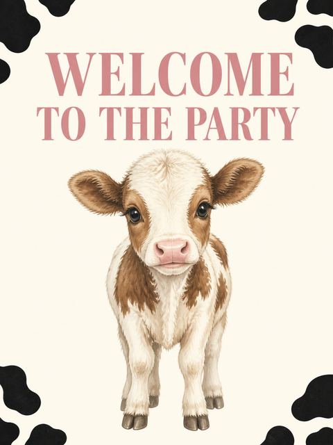 Welcome sign in the Holy Cow First Birthday Party Invitation design
