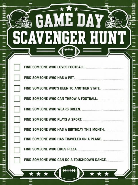 Scavenger hunt in the Green Jersey Football 7th Birthday Party design