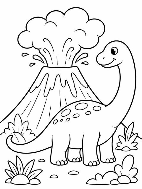Coloring sheet in the Earthy Dinosaur Volcano 4th Birthday Invitation design