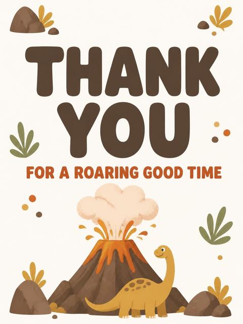 Thank-you flat in the Earthy Dinosaur Volcano 4th Birthday Invitation design