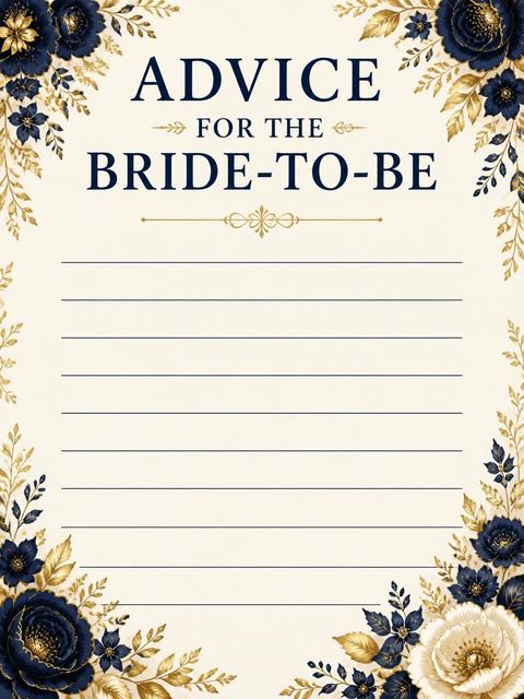 Advice card in the Navy and Gold Rose Bridal Shower design