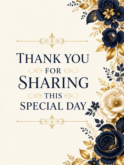 Thank-you flat in the Navy and Gold Rose Bridal Shower design