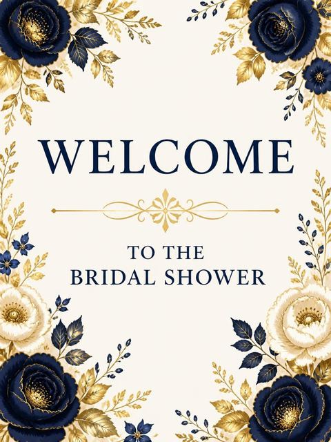 Welcome sign in the Navy and Gold Rose Bridal Shower design