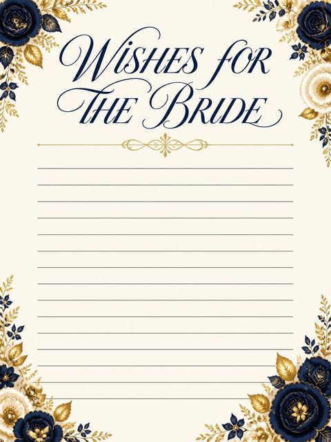 Wishes page in the Navy and Gold Rose Bridal Shower design