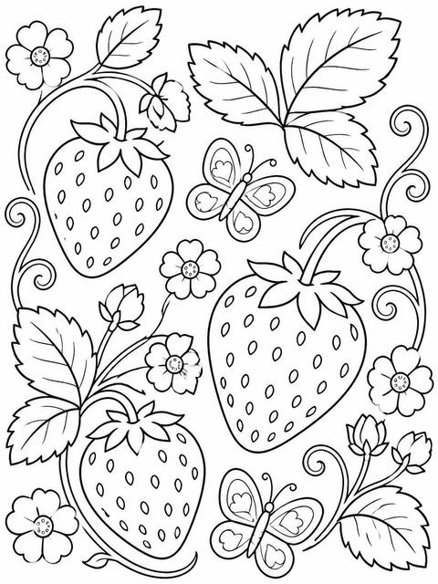 Coloring sheet in the Watercolor Strawberry First Birthday Invitation design