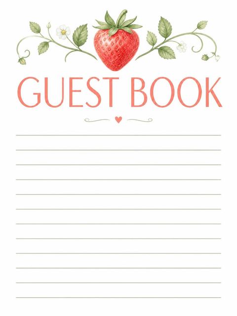 Guest sign-in sheet in the Watercolor Strawberry First Birthday Invitation design