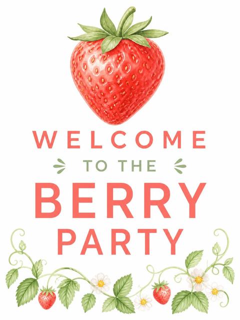 Welcome sign in the Watercolor Strawberry First Birthday Invitation design