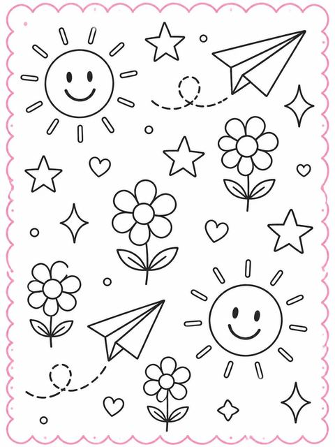 Coloring sheet in the Whimsical Pink 5th Birthday Invitation design