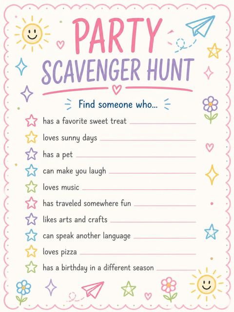 Scavenger hunt in the Whimsical Pink 5th Birthday Invitation design