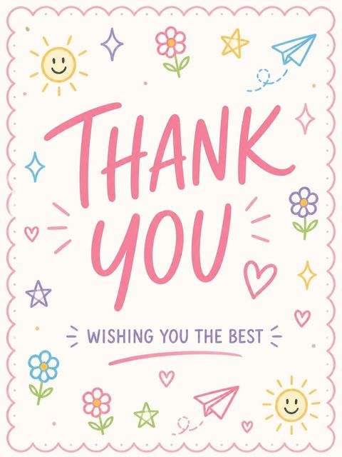 Thank-you flat in the Whimsical Pink 5th Birthday Invitation design