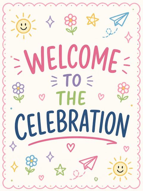 Welcome sign in the Whimsical Pink 5th Birthday Invitation design