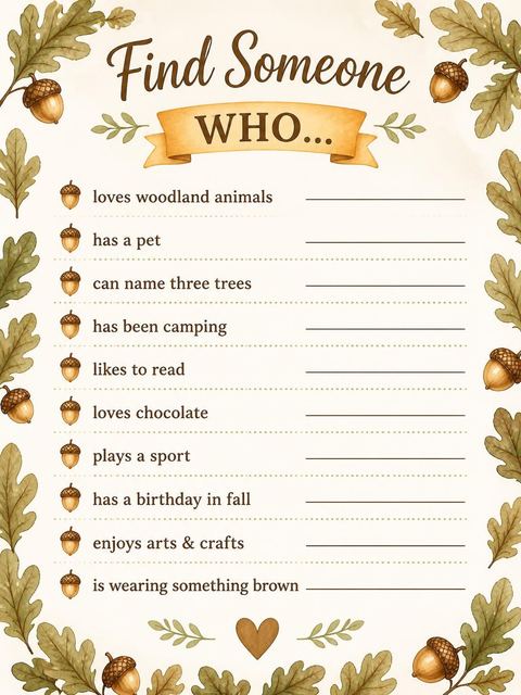 Scavenger hunt in the Watercolor Squirrel Acorn 5th Birthday design