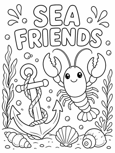 Coloring sheet in the Watercolor Lobster Anchor 2nd Birthday Invitation design