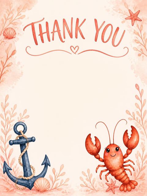 Thank-you flat in the Watercolor Lobster Anchor 2nd Birthday Invitation design