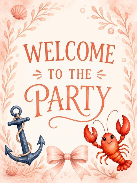 Welcome sign in the Watercolor Lobster Anchor 2nd Birthday Invitation design