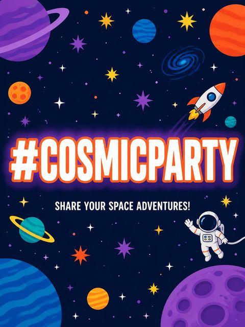 Hashtag card in the Cosmic Astronaut Galaxy 8th Birthday design