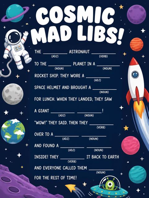 Mad libs in the Cosmic Astronaut Galaxy 8th Birthday design