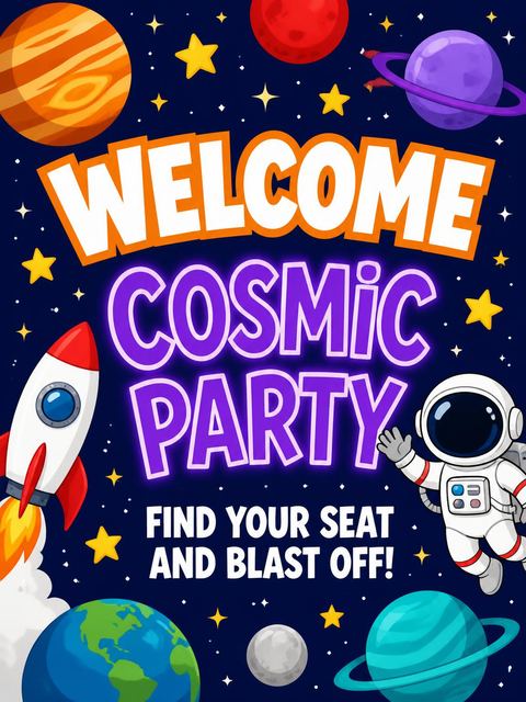 Welcome sign in the Cosmic Astronaut Galaxy 8th Birthday design