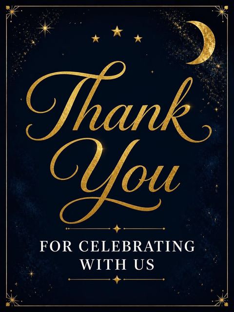 Thank-you flat in the Midnight Navy Gold Star 30th Birthday design