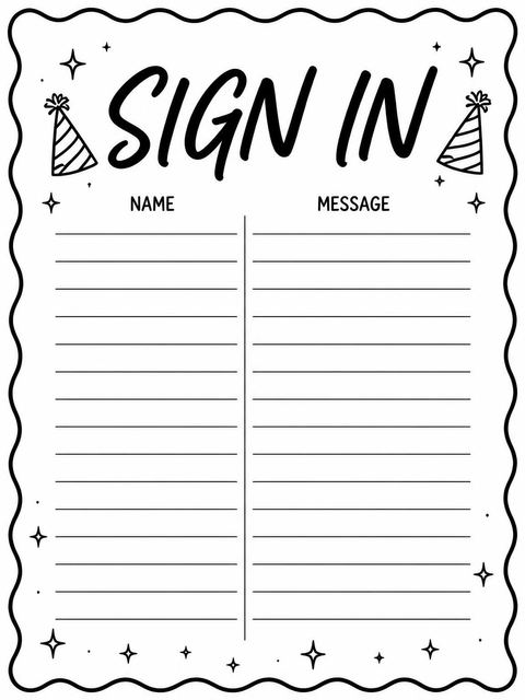 Guest sign-in sheet in the Black and White Scalloped 30th Birthday design