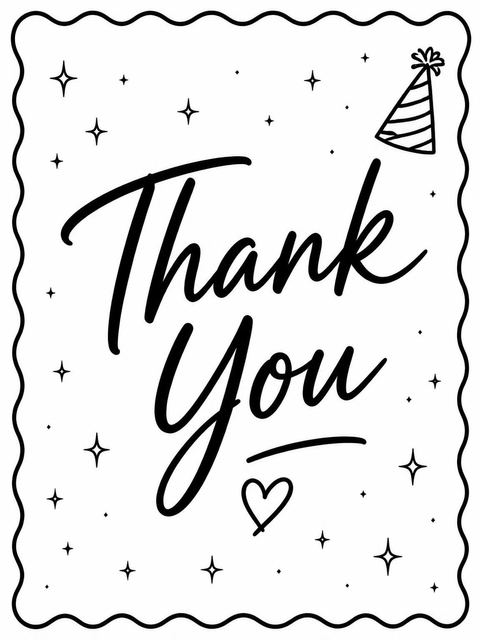 Thank-you flat in the Black and White Scalloped 30th Birthday design