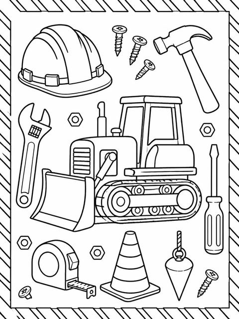 Coloring sheet in the Watercolor Construction Tools 10th Birthday design