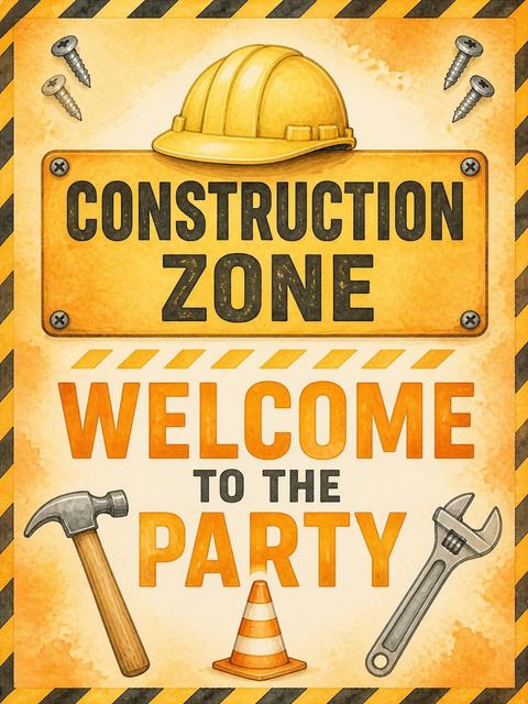 Welcome sign in the Watercolor Construction Tools 10th Birthday design