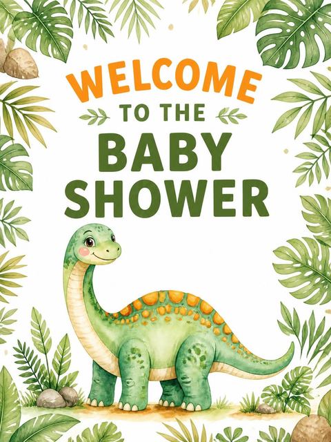 Welcome sign in the Watercolor Dinosaur Earth Tone Baby Shower design