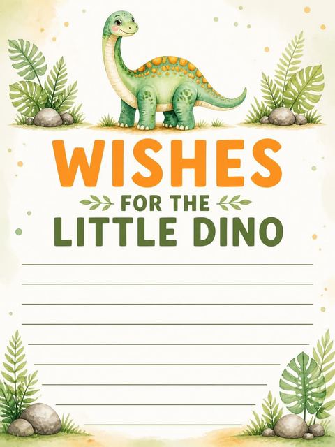 Wishes page in the Watercolor Dinosaur Earth Tone Baby Shower design