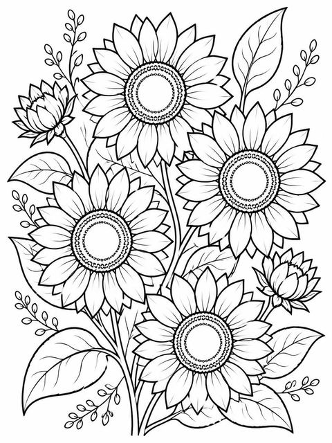 Coloring sheet in the Watercolor Sunflower Charcoal Monogram Birthday design