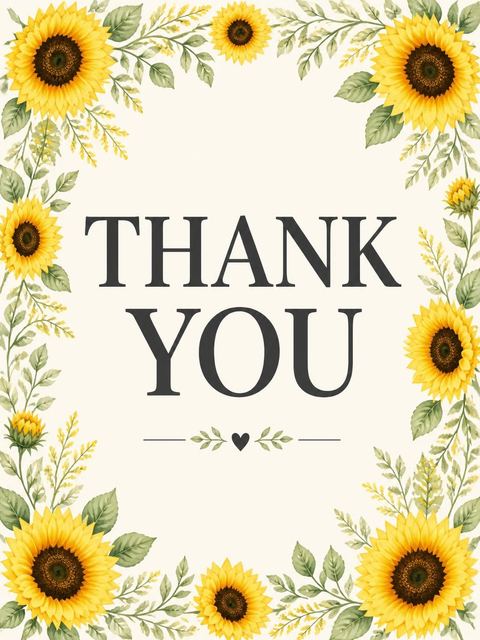 Thank-you flat in the Watercolor Sunflower Charcoal Monogram Birthday design