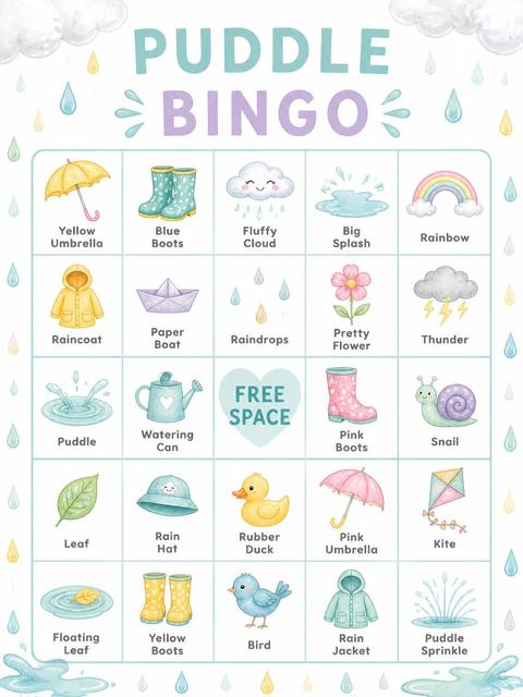 Bingo grid in the Watercolor Unicorn Umbrella 5th Birthday Invitation design