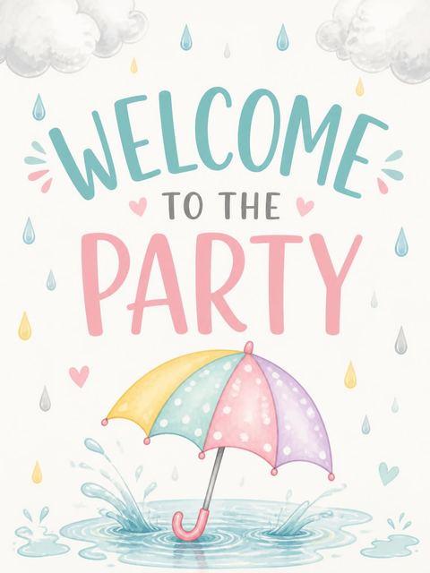 Welcome sign in the Watercolor Unicorn Umbrella 5th Birthday Invitation design