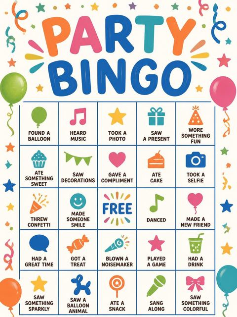 Bingo grid in the Colorful Hand-Lettered 9th Birthday Party Invitation design