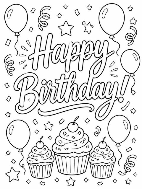 Coloring sheet in the Colorful Hand-Lettered 9th Birthday Party Invitation design