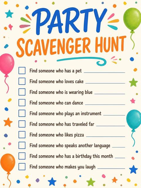 Scavenger hunt in the Colorful Hand-Lettered 9th Birthday Party Invitation design