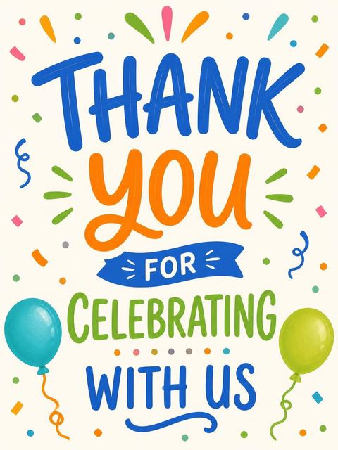 Thank-you flat in the Colorful Hand-Lettered 9th Birthday Party Invitation design