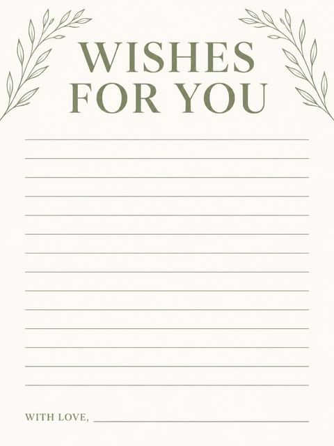 Wishes page in the Cream Olive Branch Milestone Birthday design