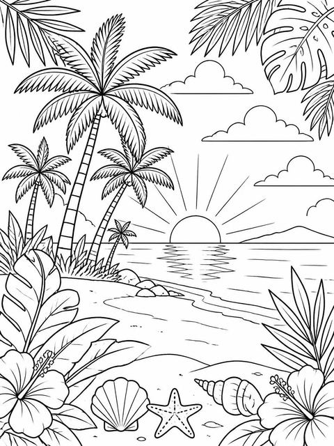Coloring sheet in the Tropical 3rd Birthday Invitation design