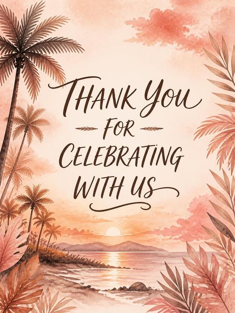 Thank-you flat in the Tropical 3rd Birthday Invitation design