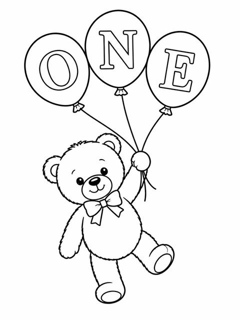 Coloring sheet in the Sweet Teddy Bear First Birthday Invitation design