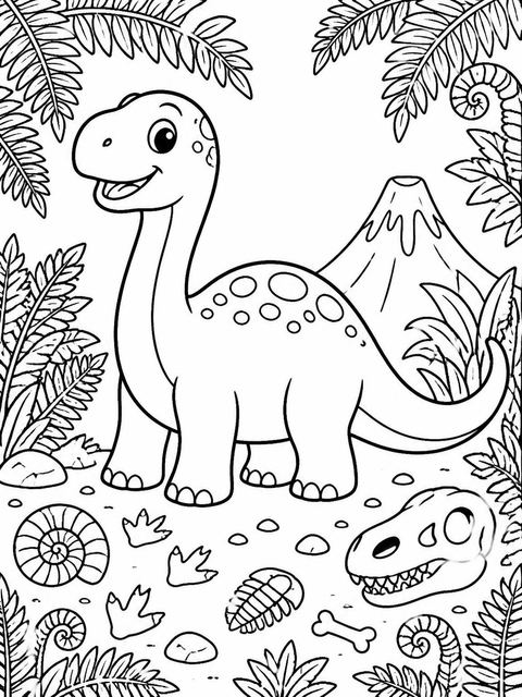 Coloring sheet in the Stone Fossil Print 3rd Birthday design