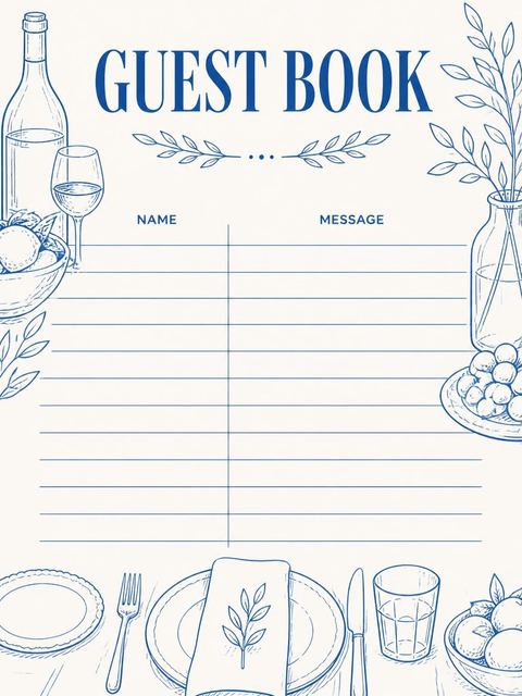 Guest sign-in sheet in the Navy Line-Art Birthday Dinner Invitation design