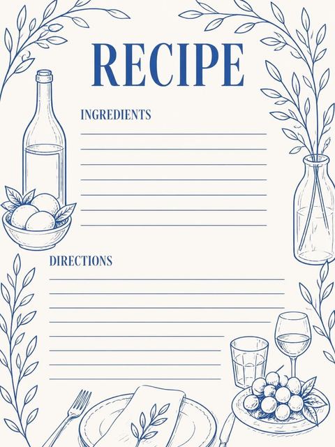 Recipe card in the Navy Line-Art Birthday Dinner Invitation design