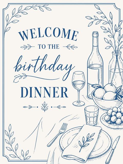 Welcome sign in the Navy Line-Art Birthday Dinner Invitation design